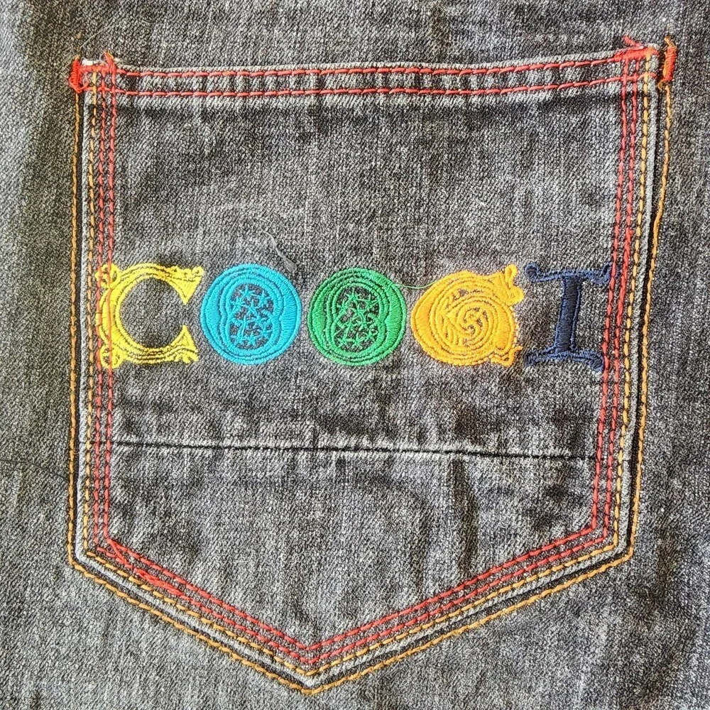 Coogi Shorts Mens 38 Gray Denim Bermuda Embroidered Logo Hip Hop Colorful